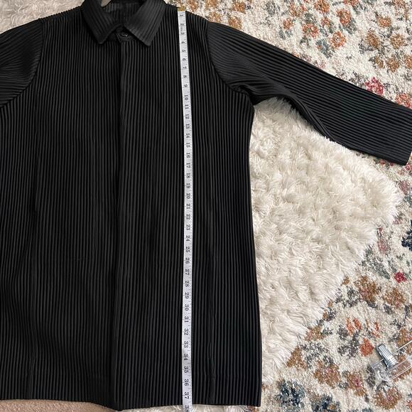 Homme Plisse Issey Miyake Black Pleated Snap Front Jacket Size 3 - Picture 10 of 11